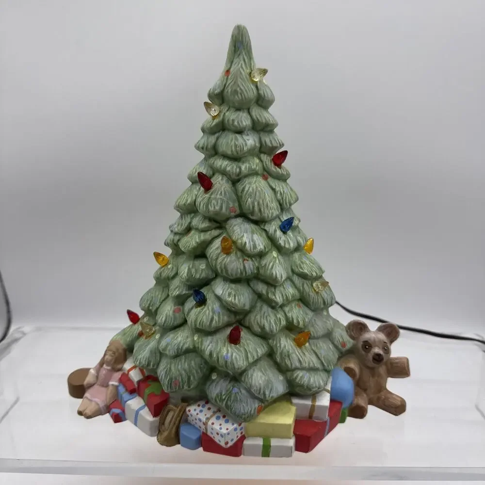Ceramic Christmas Tree - Presents, Teddy, Doll Below Tree - Read